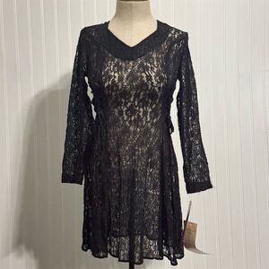 VTG 90s Laura Winston Black Lace-Up Mini Dress‎ 7/8 Gothcore Corset Y2K Vampire